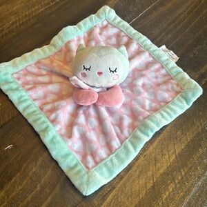 Falls Creek Baby OWL Soft Plush Lovey Rattle Blankie Pink Mint Aqua 12"x12"